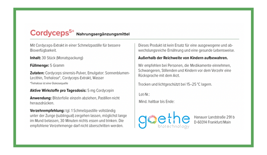 puraWell Cordyceps5+mit Cordyceps-Extrakt und -Pulver als Schmelzpastille zum Einnehmen ((30 Stück)