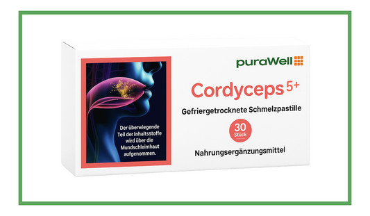 puraWell Cordyceps5+mit Cordyceps-Extrakt und -Pulver als Schmelzpastille zum Einnehmen ((30 Stück)