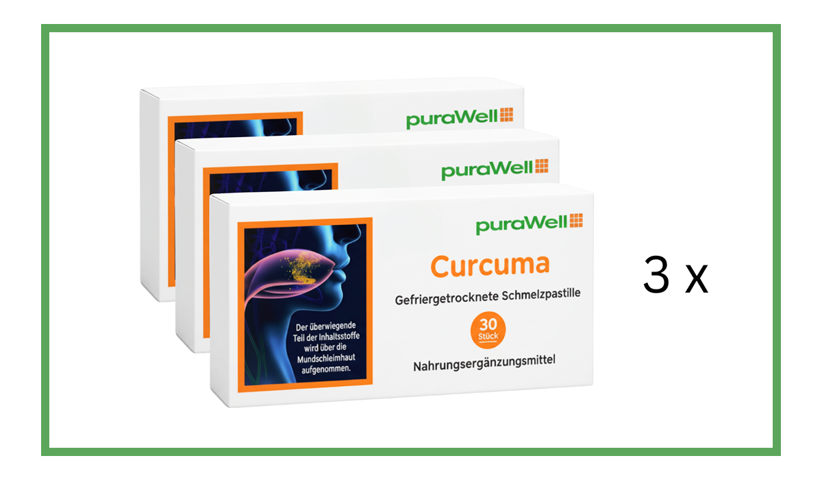 Kurpackung mit drei Monatspackungen puraWell Curcuma
