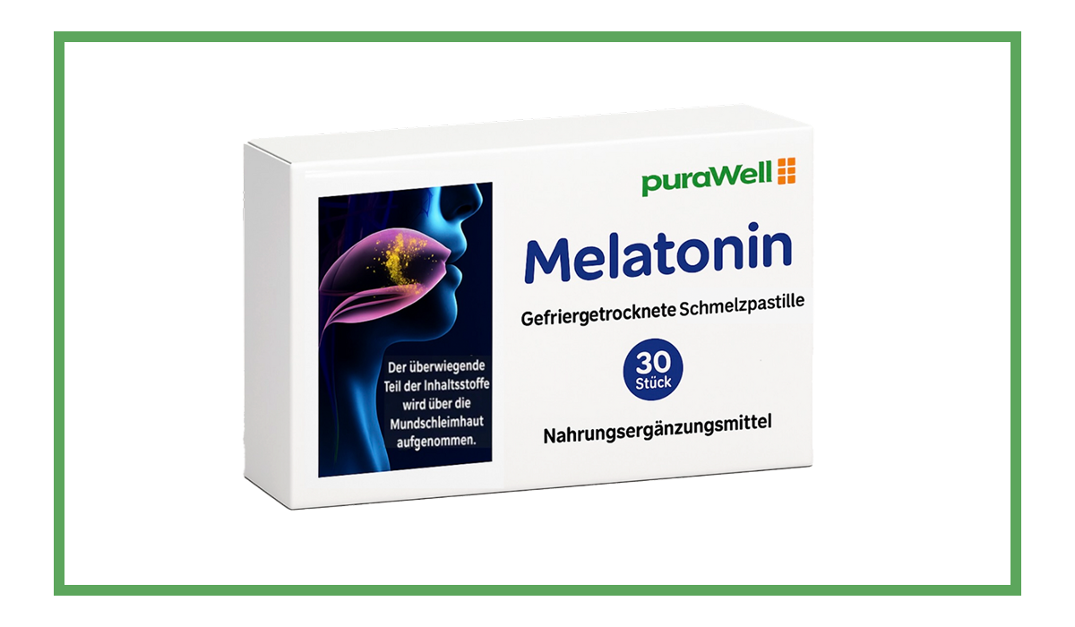 puraWell Melatonin 5mg Schmelzpastillen (ohne Alkohol) zum Einnehmen (30 Stück)