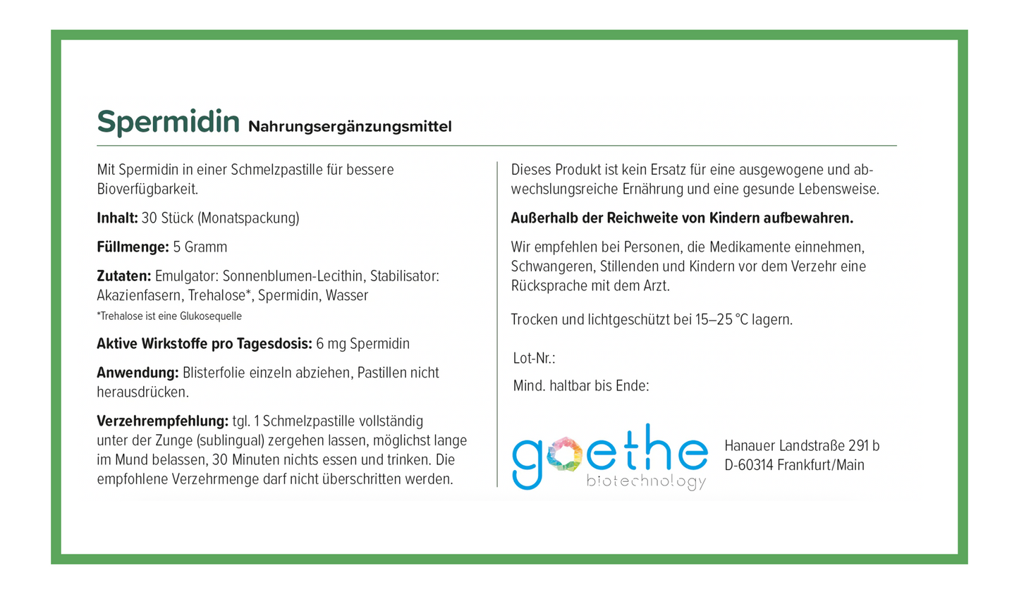 puraWell Spermidin 6mg Schmelzpastillen zum Einnehmen (30 Stück)